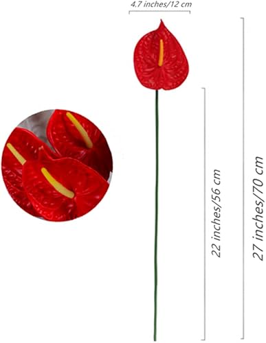 Vista 2 de JOSON Paquete de 8 ramos de lirios de anturio de imitación de 27 pulgadas para decoración del hogar y hojas verdes, decoración festiva de boda