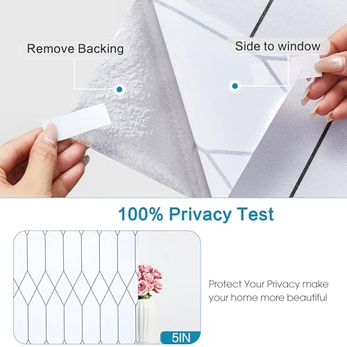Image of Windimiley Window Privacy Film Stained Glass Static Clings, Bathroom Frosted Leaded Decorative Window Stickers, UV Heat Blocking Opaque Removable for Home Door Coverings (17.5 x 78.7in,White)