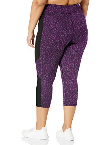 Just My Size Women's Plus Size Active Pieced Stretch Capri, Spot On Plum Dream/Black, 3X #TOP1