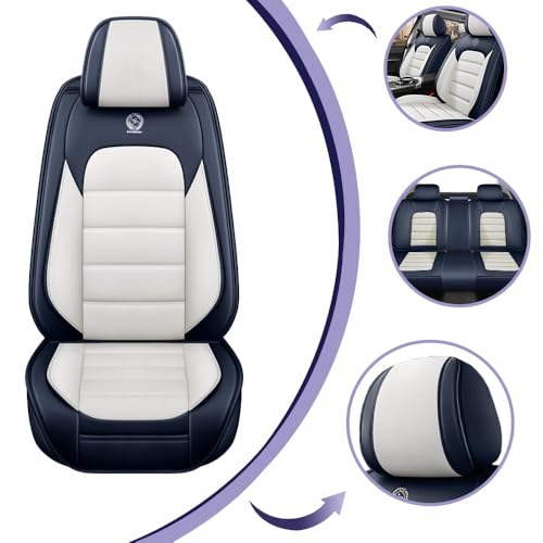 Image of Universal Car Seat Covers for Honda Insight 2002-2022 Anti-Slip Seat Covers,Waterproof Faux Leather Full Coverage Car Seat Protectors Interior Accessories(5Pcs Standard /Blue&White)