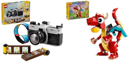 LEGO Creator 3in1 Retro Kamera Spielzeug mit 3 Modellen für Mädchen und Jungen & Creator 3in1 Roter Drache, Spielzeug mit 3 Tierfiguren