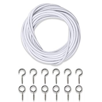ZYBUX - 2 X 5 Metres Curtain Wire with set of 16 Hooks and 16 Eyes | Multi-Purpose Voile Curtain Cord Cable for Decorations | Net Curtains for Windows | White