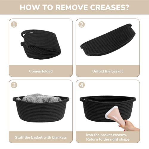 Image of CHICVITA Black Empty Gift Basket, Small Woven Baskets for Organizing, Rope Baskets for Storage, Decorative Basket for Dogs, Cats, Cute Organizer for Shelves, 12 inchx 8 inchx 5 inch (Pack of 2)