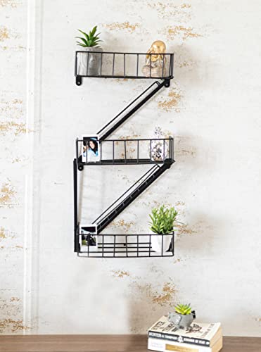 HomeZone Vintage New York Fire Escape Flottant étagère murale Salle de Bain Unité Etagère Flottant Tablettes Acier Noir