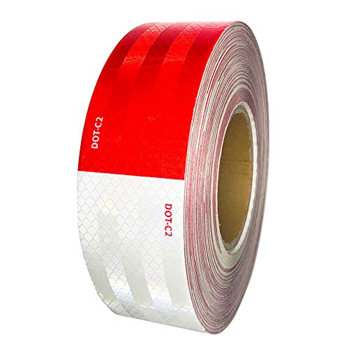Dot-C2 Red/White Reflective Safety Tape 2 Inch x 150 Feet - for Vehicles,Trailers,Boats,Signs