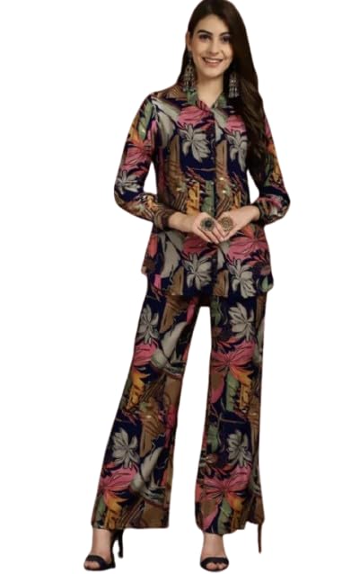 shantika AS Fashion Women's Floral Print Silk Fabric Jumpsuit, Long Sleeve, Navy Blue and Pink-picture-48