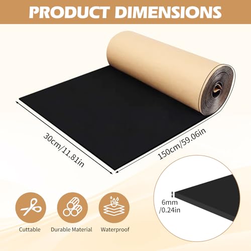 1.5m Selbstklebende Schaumstoffplatte, Multifunktionale Neopren-Gummiplatte, schneidbare Schaumstoffrolle mit hoher Dichte für Heimwerker, Möbelunterlagen (6mm)