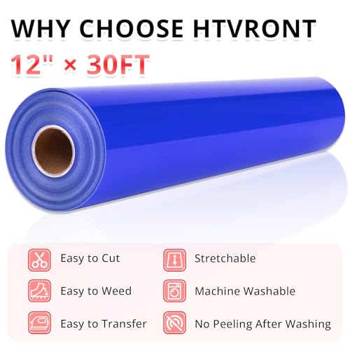 Image of HTVRONT Royal Blue Heat Transfer Vinyl, 12 inch x 30ft | Iron On Vinyl for T-Shirts , Compatible with Cricut machines & Silhouette Compatible, Easy to Cut & Weed & Transfer