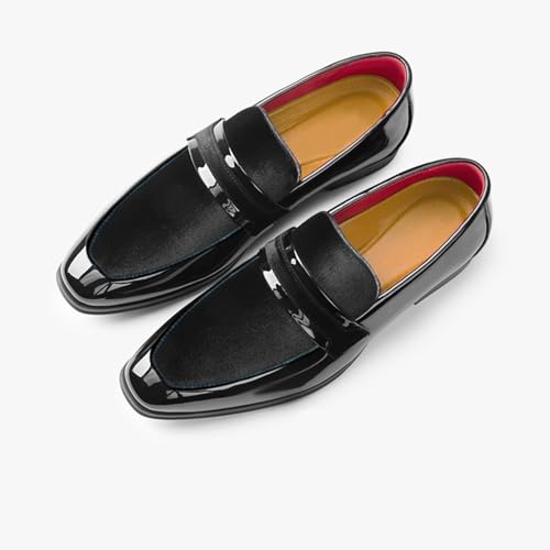 Mens Velvet Patent Leather Chunky Heel Dress Loafers Classic Square Toe Flat Non-Slip One-Step Business and Party Penny Tuxedo Shoes Wedding Work Shoes2