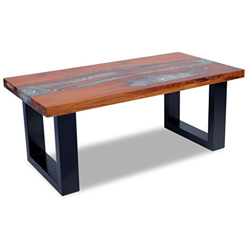 Festnight Wood Coffee Side Table Rectangle Teak Resin End Table Handmade for Living Room Home Decor Furniture 39.4" x 19.7" x 15.7" Festnight Wood Coffee Side Table Rectangle Teak Resin End Table Handmade for Living Room Home Decor Furniture 39.4" x 19.7" x 15.7"