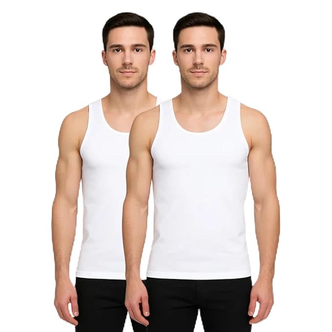 bonjour Men's Cotton White Ultra Soft Undershirt Vest- Pack of 2-picture-26