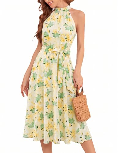 Image of Bbonlinedress Women Floral Midi Dress 2026 Halter Summer Spring Boho Casual Beach Vacation A-line Flowy Sun Dresses