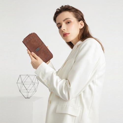 Image of Wallet for Women Large Capacity RFID Blocking Leather Bifold Card Holder with Zipper Change Pocket