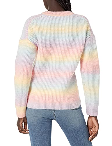 Image of Cable Stitch Women's Ombre Space-Dyed Crewneck Sweater - Long Sleeve Color Block Rainbow Striped Pullover Top