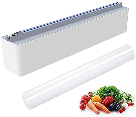 Plastic Wrap Dispenser with Cutter Aluminum Foil Dispenser Refillable Wrap Dispenser Plastic Food Wrap Dispenser Cling Film Dispenser with Cutter and with a roll of BPA Free Cling Film.