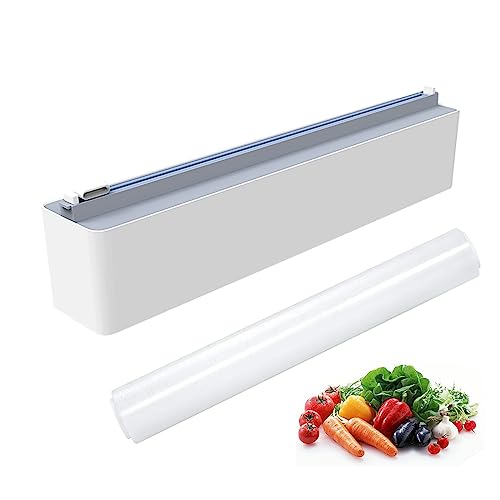 Plastic Wrap Dispenser with Cutter Aluminum Foil Dispenser Refillable Wrap Dispenser Plastic Food Wrap Dispenser Cling Film Dispenser with Cutter and with a roll of BPA Free Cling Film.