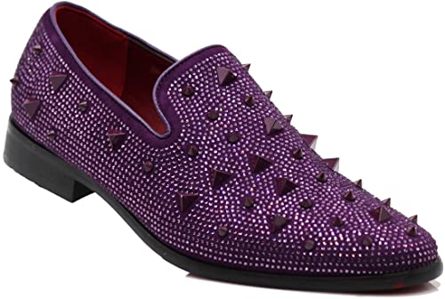 Image of SPK24 Men Vintage Spikes Sparkle Formal Tuxedo Stage Fashion Slip On Loafer Dress Shoes