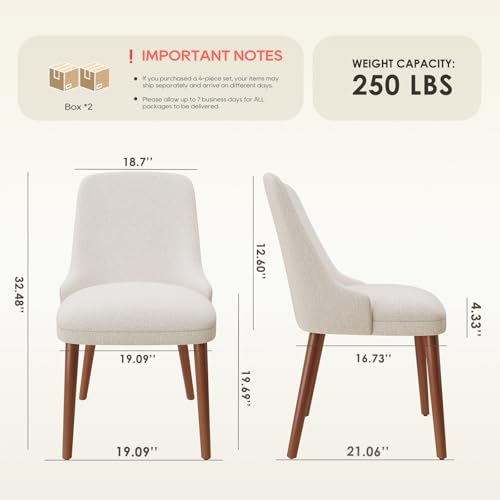 Image of MALOL Dining Chairs Set of 4, Upholstered Dining Room Chair with Wood Legs, High-Back Padded Kitchen Chairs for Dining Room /Restaurant /Cafe, Beige