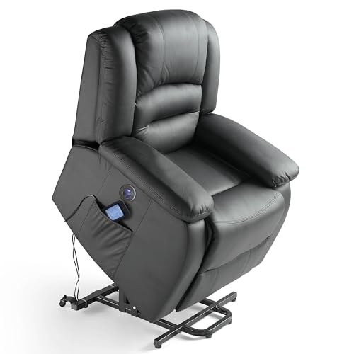 ECODE® Sillón Relax Reclinable Electrico de Cuero PU con Levanta Personas, 10 Vibro Motores, Calor Lumbar, 9 Modos de Masaje, Mando, Temporizador Personas Mayores