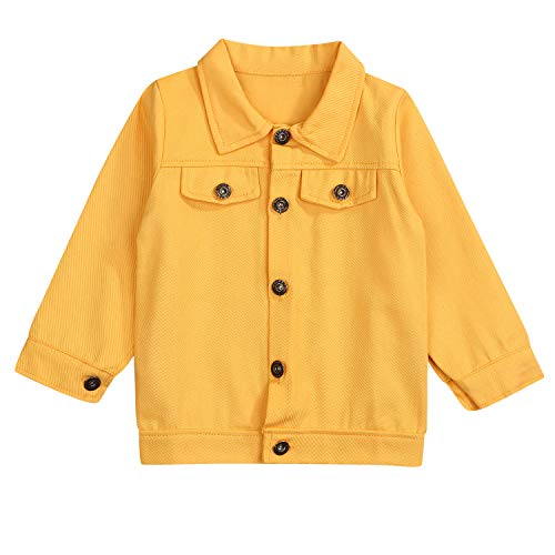 Toddler Kids Girls Clothes Yellow Denim Top Jacket Long Sleeves Buttons Thick Coat Autumn Outwear (18-24 Months, Yellow Denim Thick Jacket)