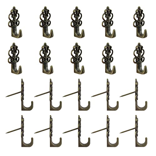Image of INCREWAY Push Pin Hangers, 20Pcs Bronze Flower Shaped Push Hooks Vintage Picture Hanging Pin Hooks Small Wall Hooks with Nail for Hanging