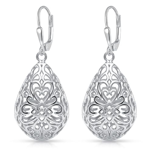 Image of TRUESILVER ACPL 925 Sterling Silver Filigree Drop Earrings for Women & Girls | Elegant Dangle Leverback Earrings | Stylish Everyday & Gift Jewelry
