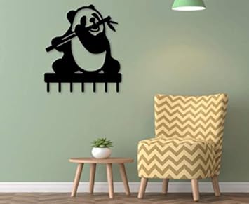 Alien Lasertech Panda Wall Mounted Metal Key Holder for Home and Office (1.5 mm Thickness Mild Steel Material with Black Powder Coating) 200mm x 226mm with 7 Hooks