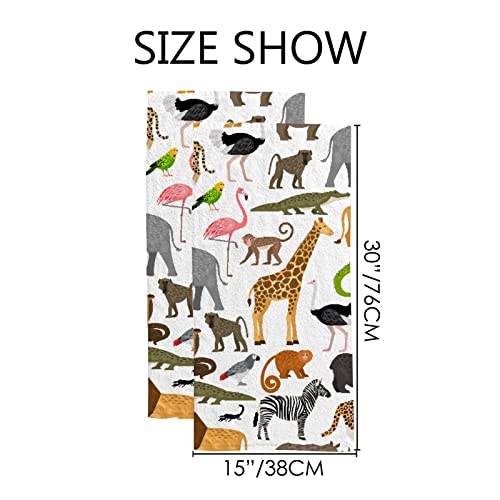 Hand Towel 2 Pack African Animal Birds Giraffe Monkey Tropical Fingertip Towel Face Towel Kitchen Tea Bar Dish Cloths Absorbent Dry Shower Towel #TOP2