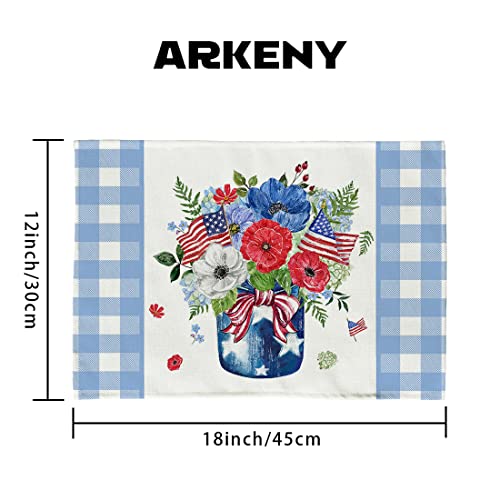 Arkeny 4Th Of July Decorations Blue Buffalo Plaid Placemats 12X18 Inches Memorial Day Patriotic Vase Floral Place Mats Independence Day Decor Ap261-18 #TOP5