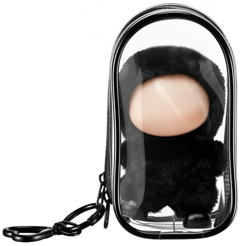 Simgoing Clear Protective Case Display Accessories for 4.13 Inch 10cm 4.0 Series Plush Doll with Keychain, PVC Hanging Storage Case Cover Doll Storage Bag Figures Dolls Collectible Toys(Black)