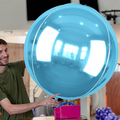 Image of 50 Inch Metallic Light Blue Round Foil Balloons 3pcs Large Mylar Balloons | Jumbo Giant Helium 4D Ball Balloons for Birthday Party, Graduation, Wedding, Christmas, New Year, Disco Prom Party Decoration