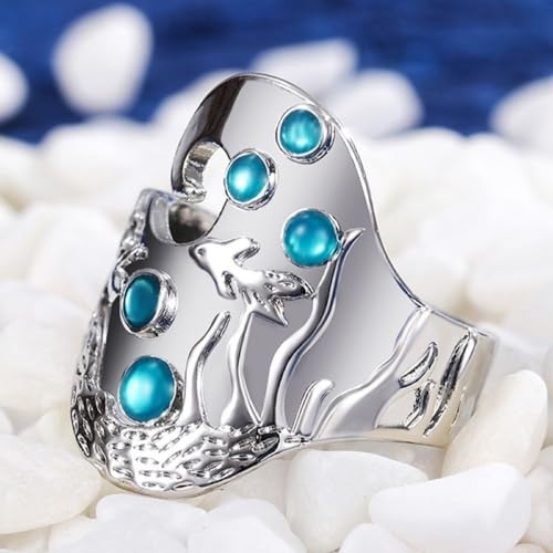 Bague de Poisson en Argent 925 sculpté avec Saphir et Diamant - 4