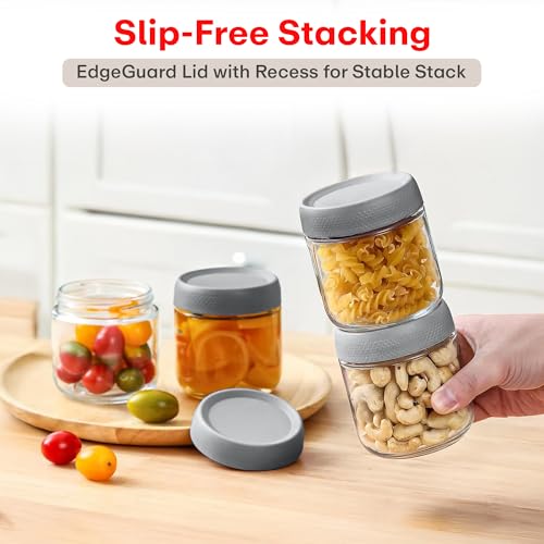 Image of Rioware Storage Glass Jar, Set of 6, 350 ml Each, Transparent, BPA Free, Storage Jar, Kitchen Organizer Modular, Multipurpose Cookies Jar, Grey