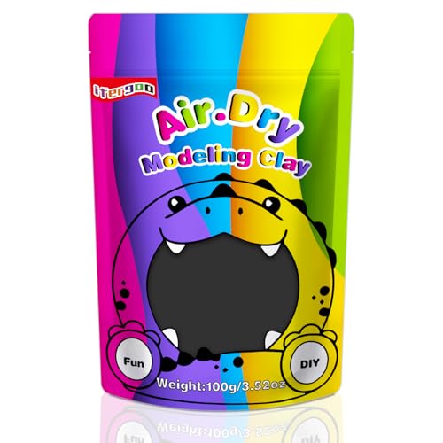 ifergoo Black Air Dry Clay DIY Creative Modeling Clay for Kids Super Light Magic Foam Clay for Kids Age 3-12 Soft No-Sticky & Non-Toxic Molding Clay for School Art & Craft Project(100g/3.5oz)