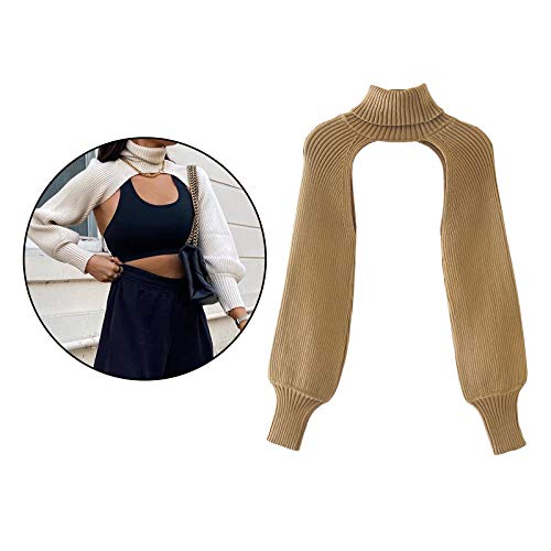 gazechimp Pulôver de Malha de Manga Comprida de Gola Sólida para Mulheres Blusas de Camisola - Cáqui