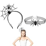 2 STÜCK HALLOWEEN HAARREIF,HALLOWEEN ACCESSOIRES DAMEN KOSTÜM SPINNE HAARREIFEN SPINNEN HAARSCHMUCK ERWACHSENE KOPFSCHMUCK SPINNENKOSTÜM ZUBEHÖR SPINNENNETZ STIRNBAND HALSKETTE,FÜR HEXEN KOPFBEDECKUNG