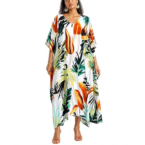 Image of Gypsie Blu Women Plus Size Kaftan Dress Beach Cover Up Maxi Dresses for Women, V-Neck Kimono Sleeve 1X-3X