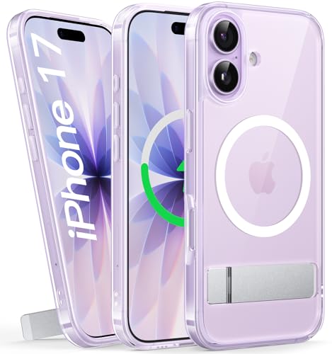 Image of Vihibii for iPhone 17 Cover Magnetic Back with Build-in Stand, [Compatible with Magsafe], Rugged Shockproof Protective Back & Transparent Slim Case for iPhone 17 2025 6.3 inch, Clear
