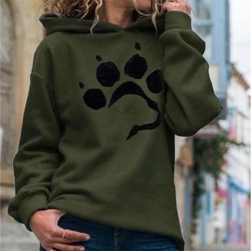 ulafbwur Flimikun Kapuzenpullover für Damen mit Hundepfotenabdruck, langärmelig, für Herbst und Winter, GRAU, Large