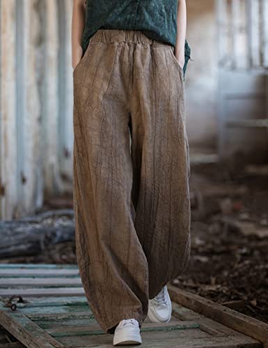 NFYM Women's Casual Distressed Cotton Linen Wide Leg Baggy Pants Elastic Waist Relax Fit Lantern Trouser2