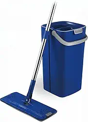 Rodo Flap Mop 12 Litros Profissional com Balde Divisor Lava e Seca Limpeza, Esfregão Cabo Ajustável Giratório 360°, Microfibra. Pisos, Cerâmica Porcelanato (Azul Marinho)