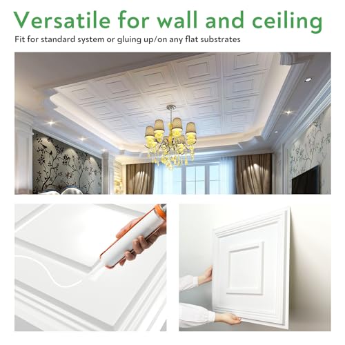 image for STICKGOO PVC Ceiling Tiles, 2'x2' Glue Up Ceiling Panel White to Preve