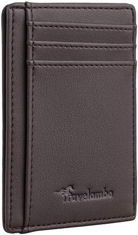 Travelambo Front Pocket Minimalist Leather Slim Wallet RFID Blocking Medium Size