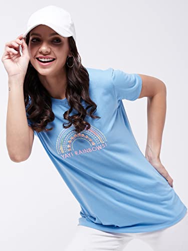 Image of Modeve Women Printed Cotton Blend Half Sleeve Round Neck T-Shirt for Summer