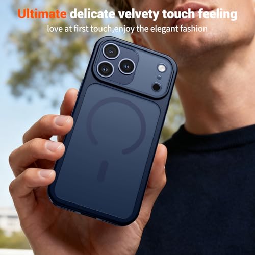 Image of SUPFINE Magnetic for iPhone 17 Pro Case Dark Blue | (Compatible with MagSafe)(Military Grade Drop Protection)(Camera Protection)Translucent Matte Phone Cover