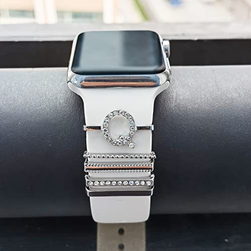 Image of 5Pcs Charms for Apple Watch band 41mm 45mm 40mm 44mm 38mm 42mm 46mm 49mm Women,Diamond+Metal Jewelry Decorative Ring For iWatch series 11 10 9 8 7 6 5 4 se 3 /2,Galaxy watch 7 /6 /5 /4,Strap Accessories