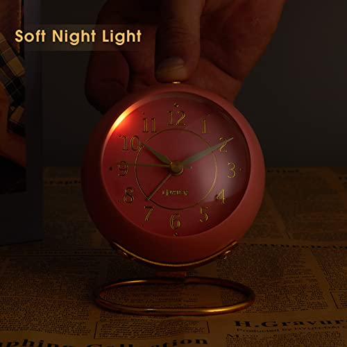 Rjuwurv Metal Desk Alarm Clock, Retro Bedroom Table Vintage Analog Alarm Clock, Silent Non-Ticking Gold Alarm Clock, Bedside Décor(Sweet Pink) #TOP4