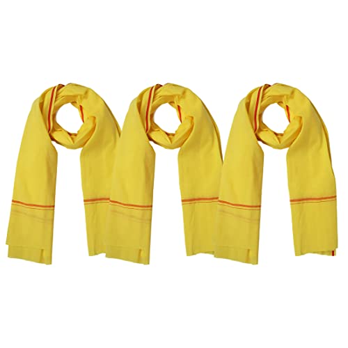 Image of Cotton Skin Friendly Summer Shrink Proof Bath Towel Pure Cotton Gamcha Soft 100% for Men and Boys All Purpose Living Handloom (Yellow| Pack 03)