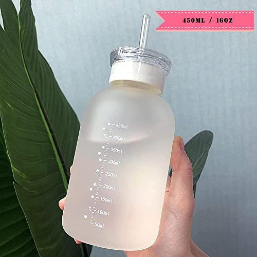 Cute Water Bottles Kawaii Aesthetic Water Bottles Milk Juice Daisy Glass Water Cup For Girls, Straw And 2 Lids, 16 Oz (Four Flower) #TOP6