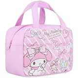 Roffatide Insulated Leakproof Anime Lunch Bag Waterproof Cooler Tote Reusable Lunch Container for Picnic (Pink)
